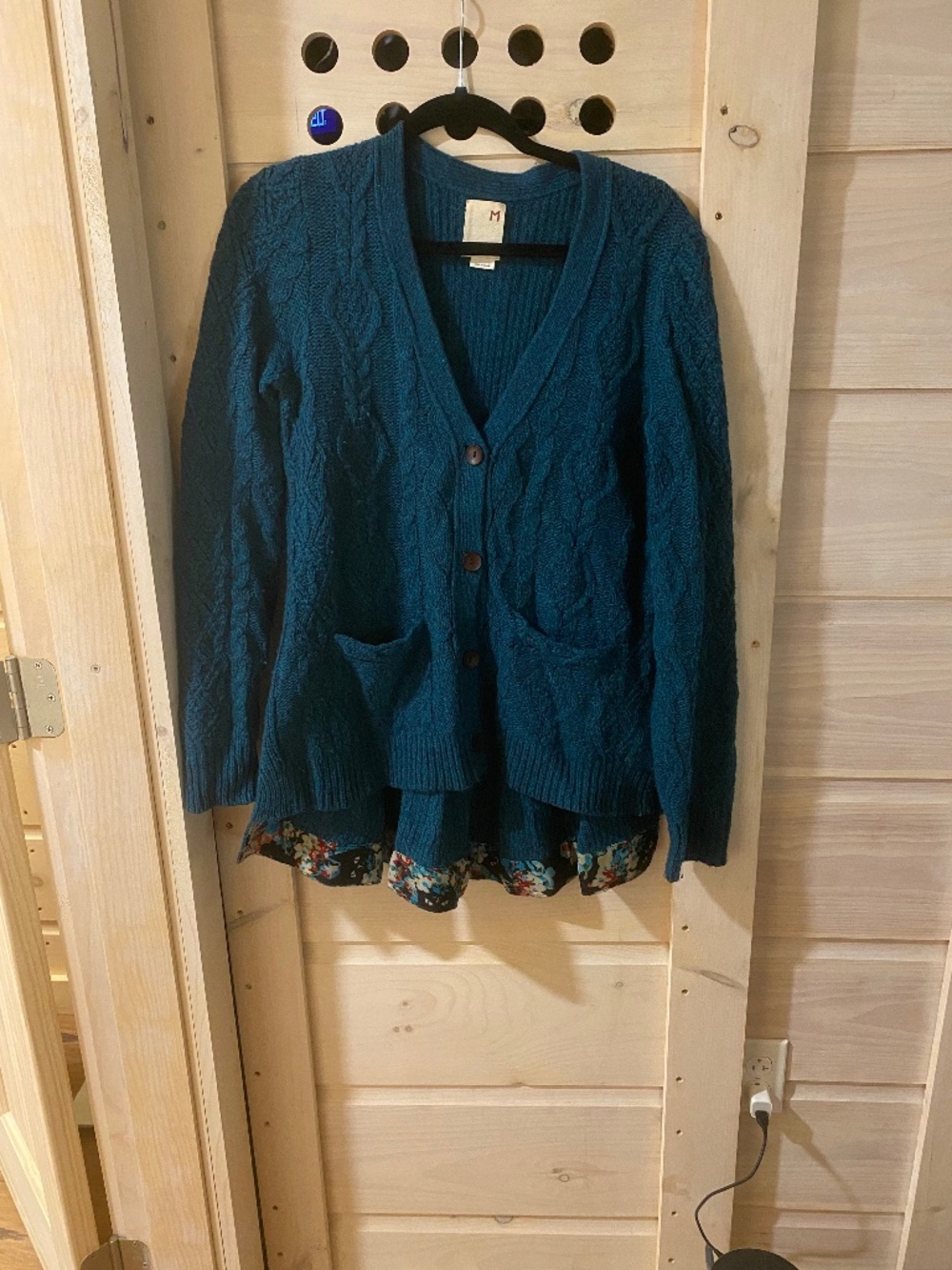 Anthropologie hi low teal cardigan with floral liner